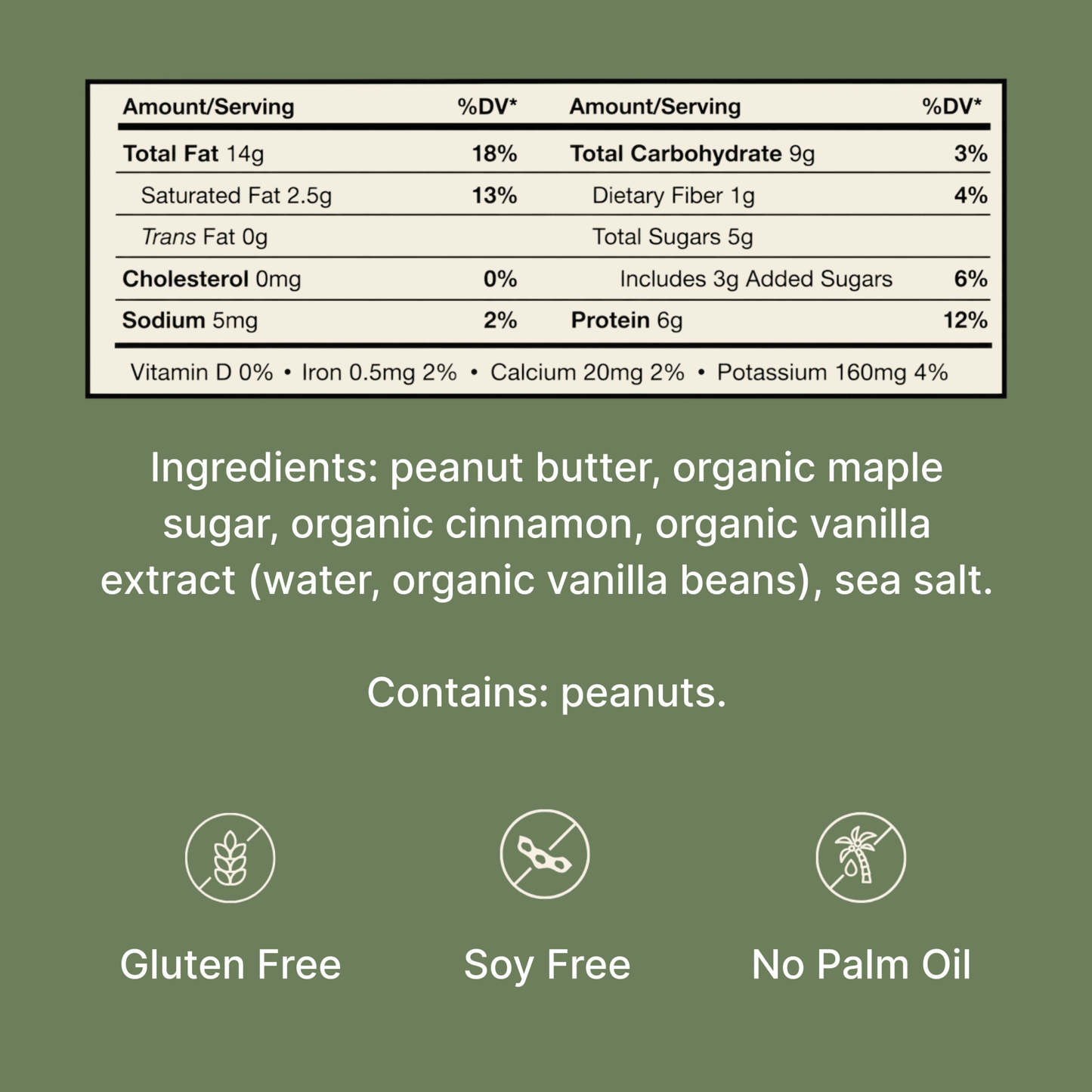 Nutrition facts and ingredient information for Original nut butter spread.