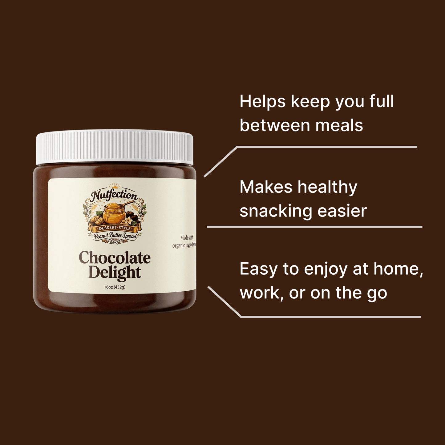 Banner highlighting Chocolate Delight as a nutritious and tasty snack.