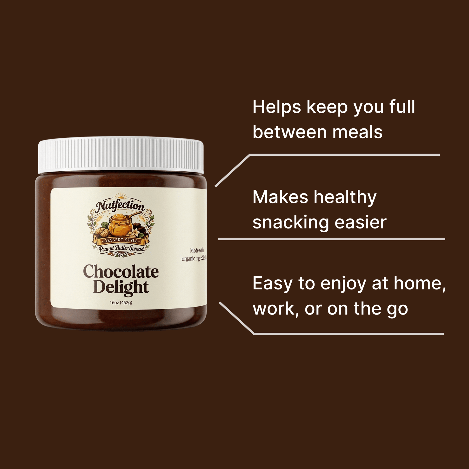 Banner highlighting Chocolate Delight as a nutritious and tasty snack.