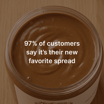 Infographic showing health benefits of nut butter spread including antioxidants, energy support, and heart health.