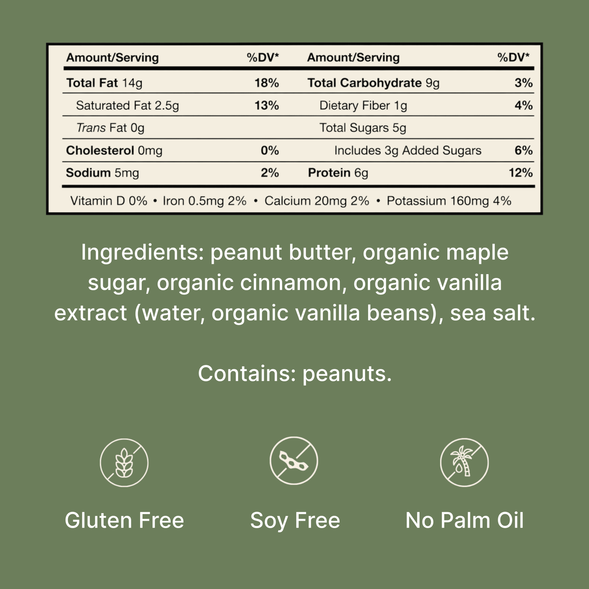 Nutrition facts and ingredient information for Original nut butter spread.
