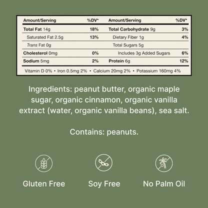 Nutrition facts and ingredient information for Original nut butter spread.