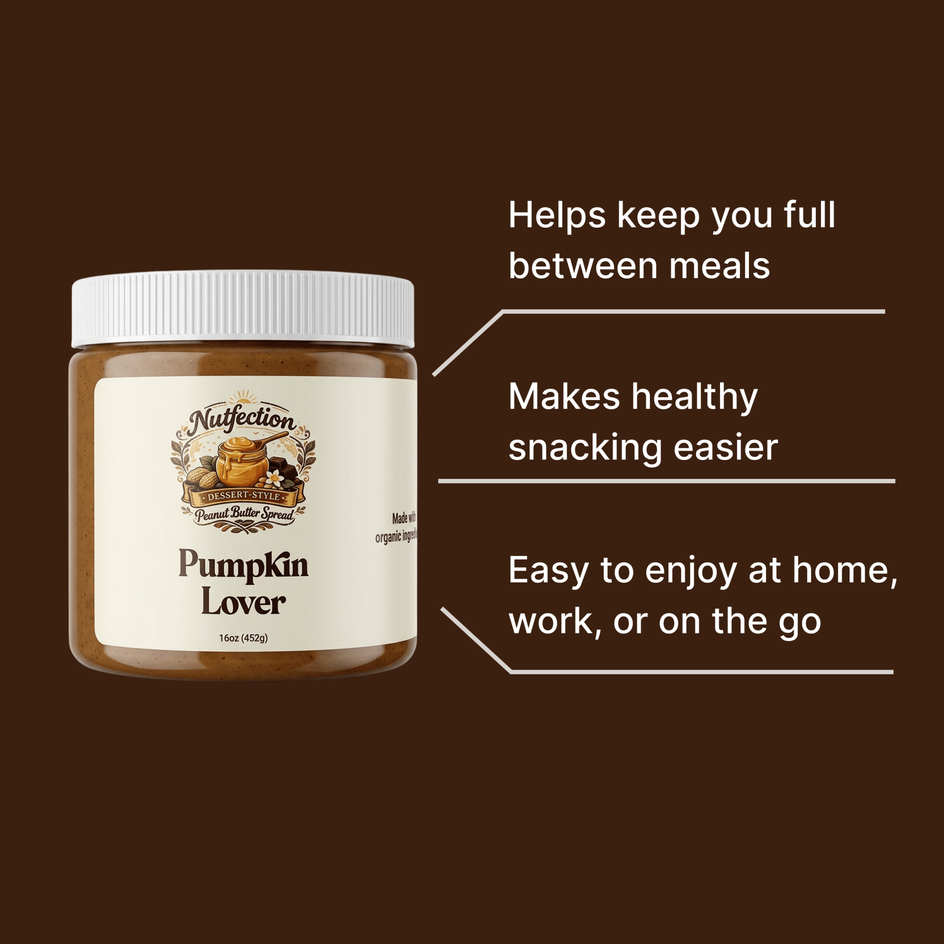 Banner promoting Pumpkin Lover as an energy-boosting healthy snack.