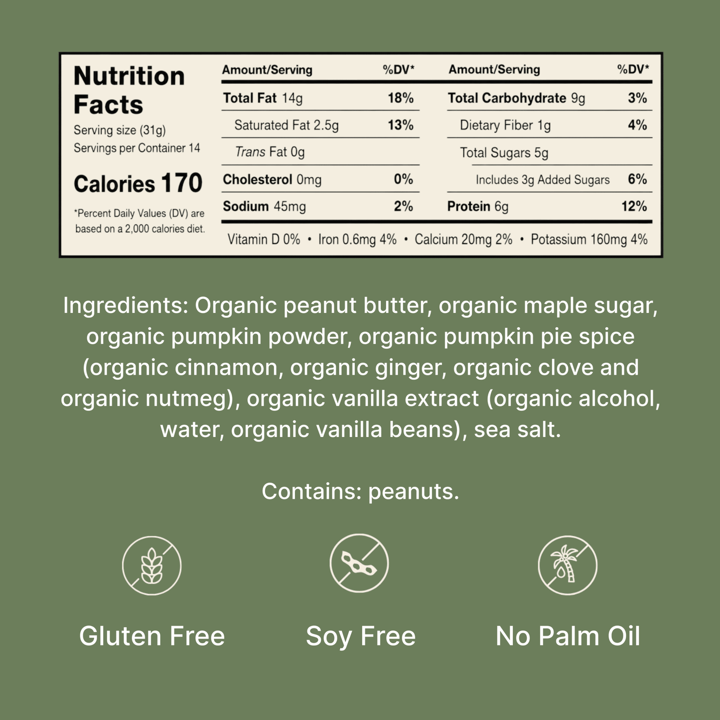 Nutrition facts and ingredient details for Pumpkin Lover flavored spread.