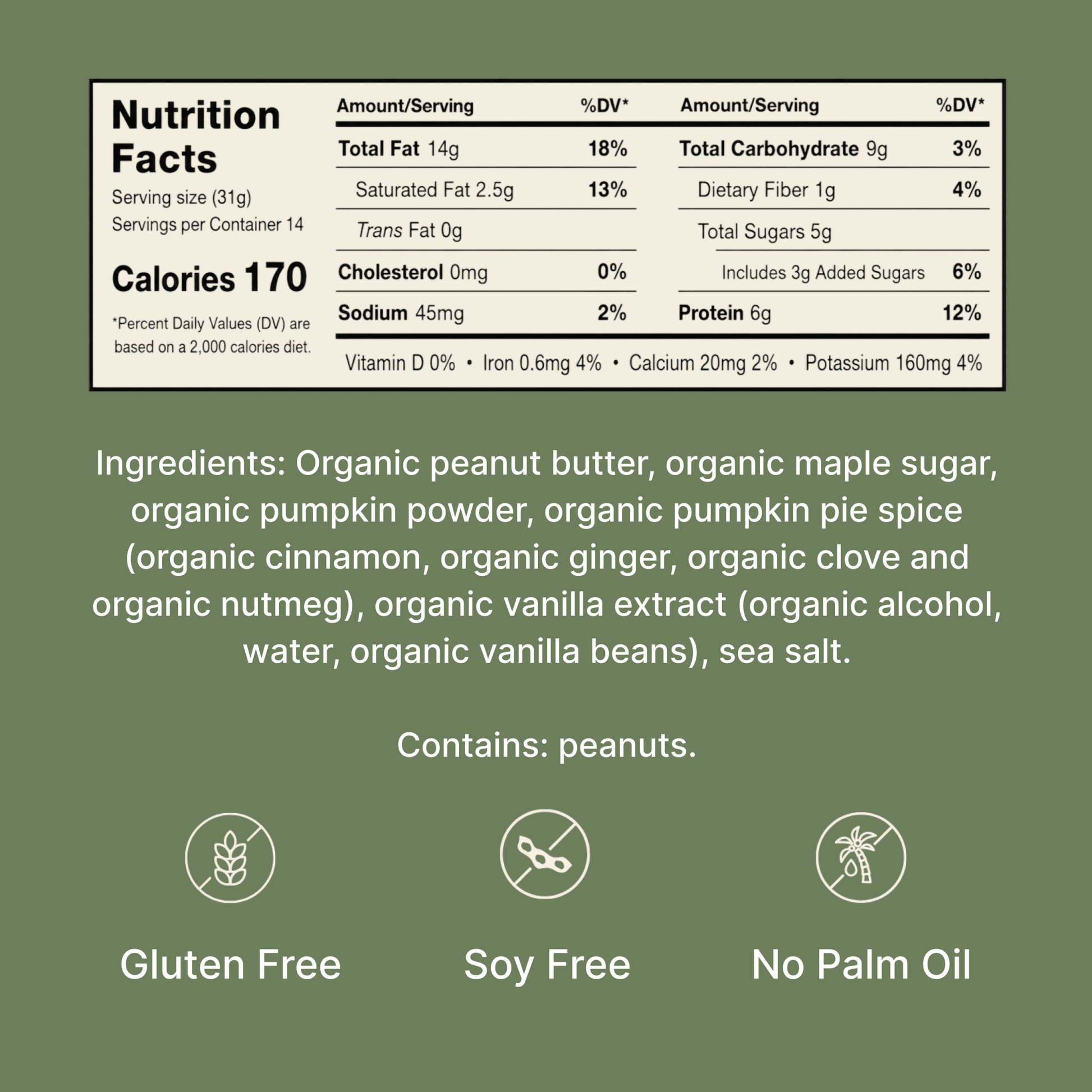 Nutrition facts and ingredient details for Pumpkin Lover flavored spread.